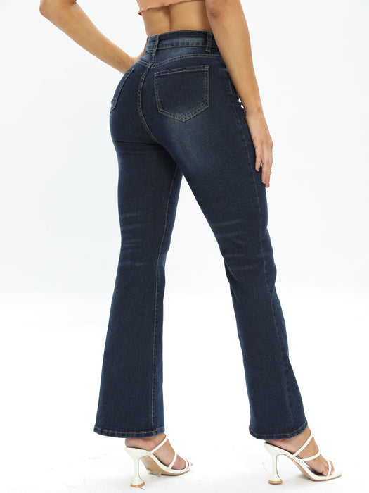 Stretch Jeans Women Office Straight Leg Pants High Waist Slim Washed Jeans