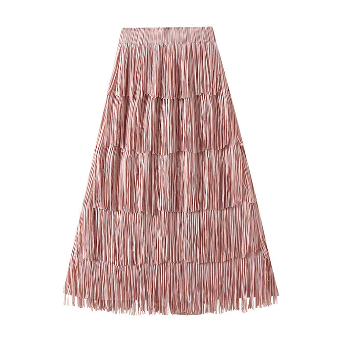 Summer High End Pleated Niche Tassle All-Matching Youthful Looking Slimming Skirt