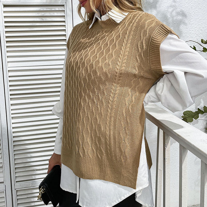 Autumn Women Clothing Solid Color Twist Knitted Vest