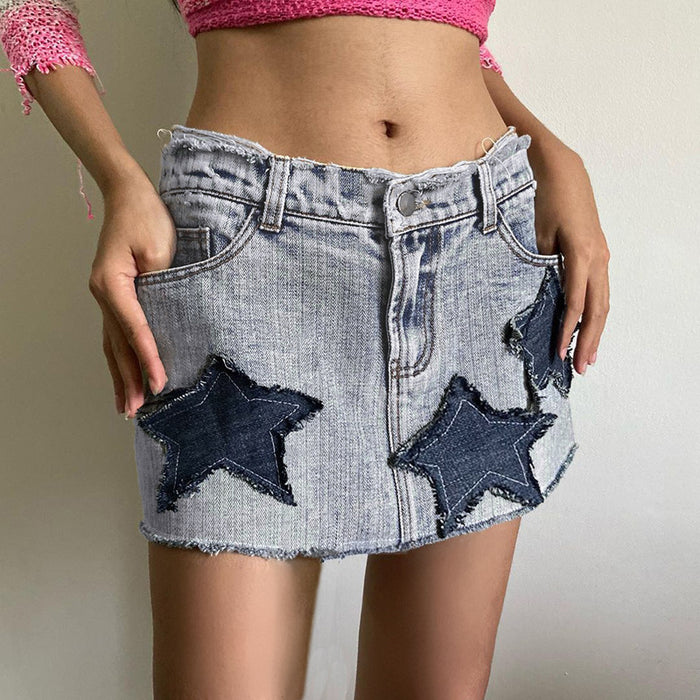 Asymmetric XINGX Patch Burrs A  Line Denim Skirt Pure Sweet Short Skirt Winter