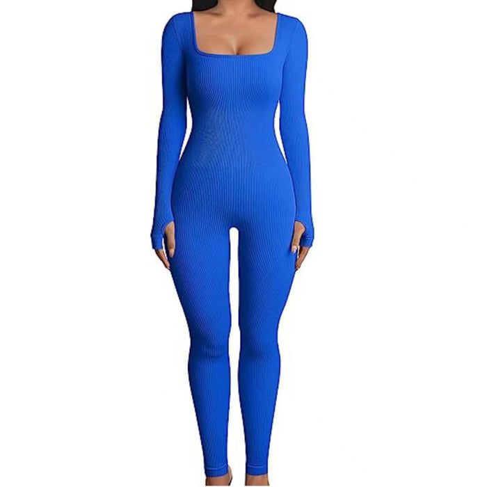 Women Jumpsuit Yoga Jumpsuit Workout Ribbed Long Sleeve Trousers Sports Jumpsuit