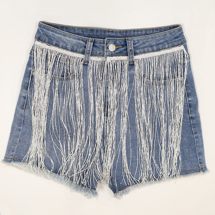 Fashion Simple All-Match Tassel Denim Shorts Summer