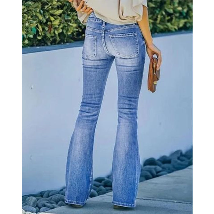 Spring Summer Retro Slimming Multi Button High Waist Micro Pull Washed Women Jeans