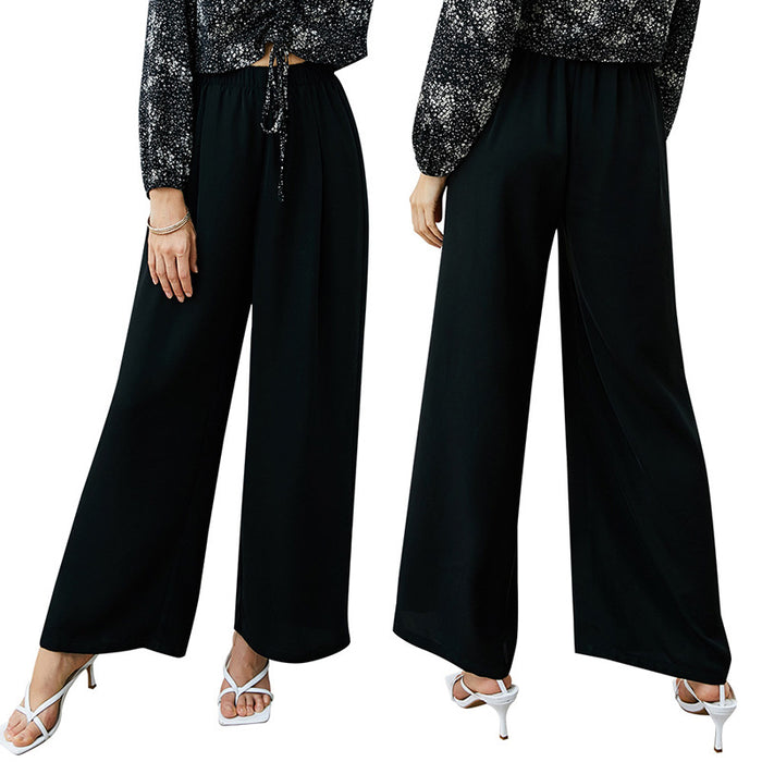 Summer Drooping Wide-Leg Pants Women Wear with Elastic High Waist Slimming Loose Casual Pants Simple Trousers