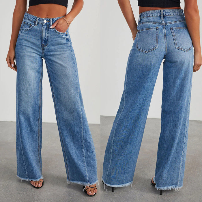 Raw Hem Jeans Women High Waist Wide Leg Pants Loose Washed out Jeans