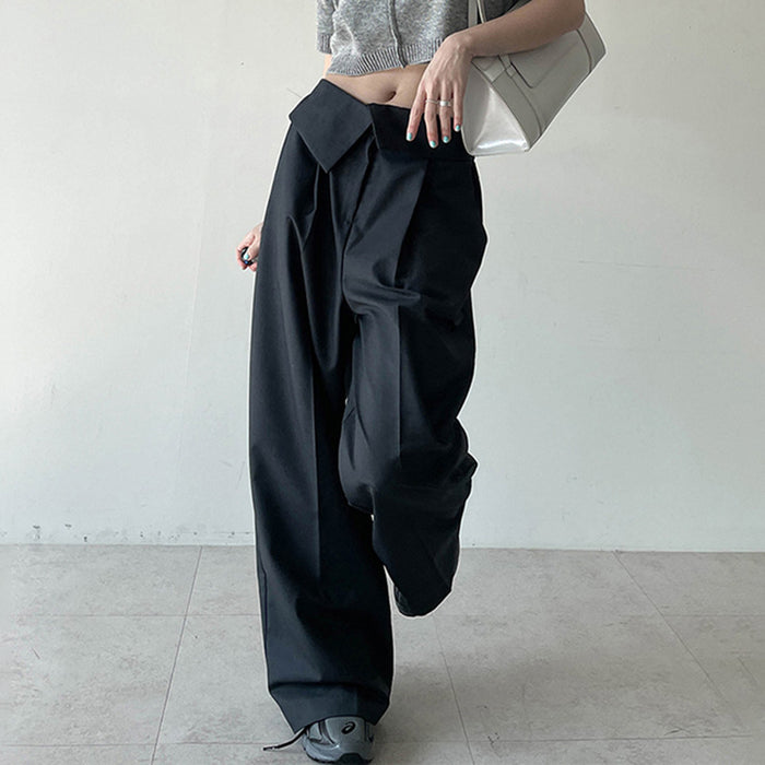 Street Flanging High Waist Basic Solid Color Wide Leg Pants Loose Drooping Casual Basic Sexy Overalls Trousers