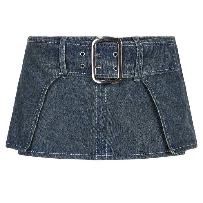 Street Sexy Personality Big Belt Buckle Denim Ultra Short Sheath Skirt