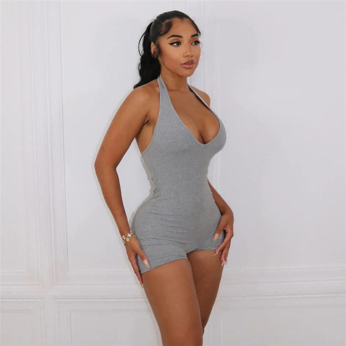 Summer Women Clothing Sexy Casual Low Collar Halter High Waist Tight Backless Romper for Women