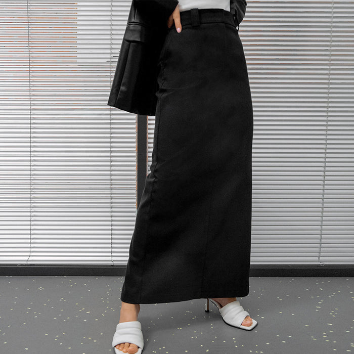 Gray Office Workplace Split High Waist Straight Skirt Autumn Dress