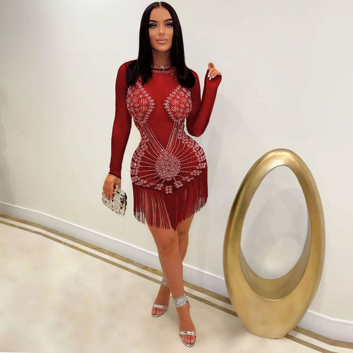 Sexy Slim Fit Rhinestone Tassel Dress Nightclub