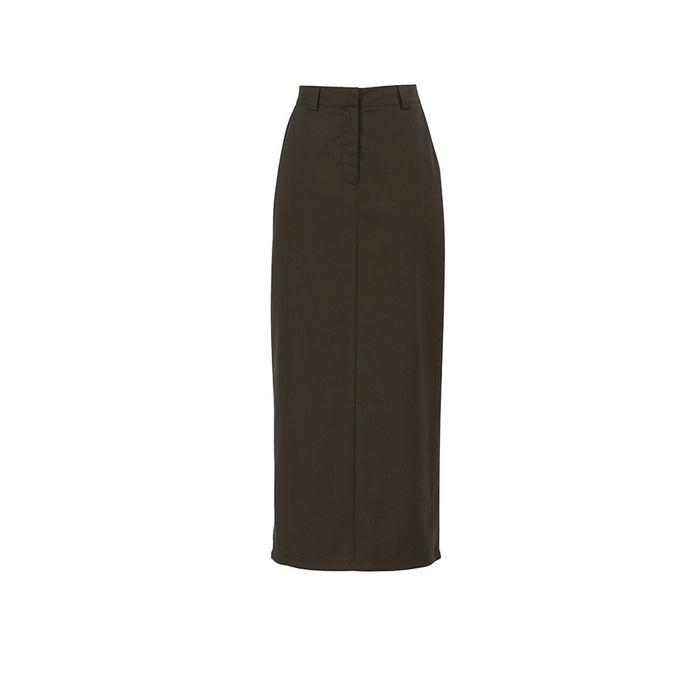 Gray Office Workplace Split High Waist Straight Skirt Autumn Dress