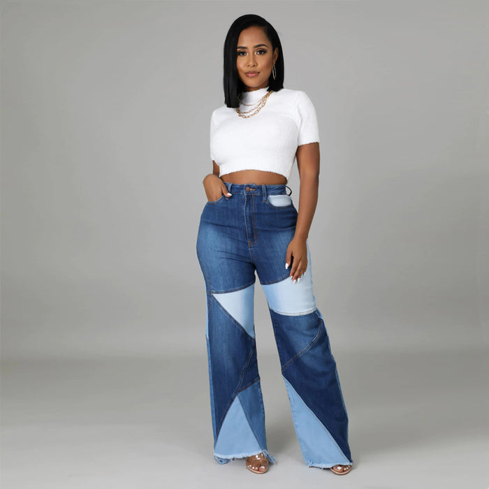 Source Autumn plus Size Women Wide Leg Pants Two Tone Jeans