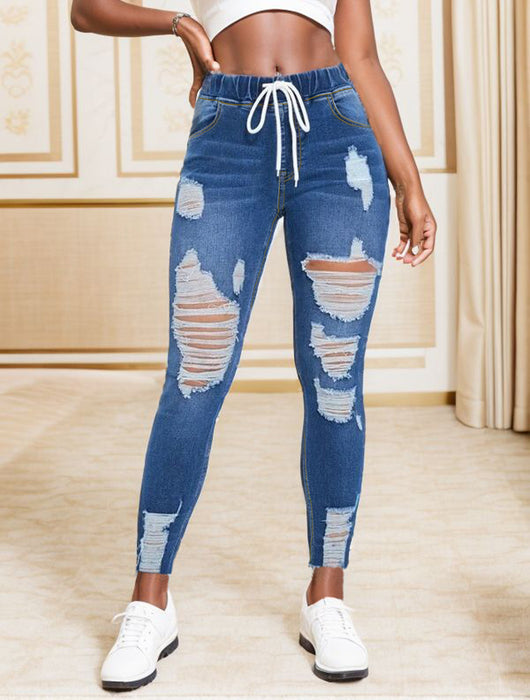 Jeans for Women Ripped Stretch Cropped Feet Washed Slimming Jeans