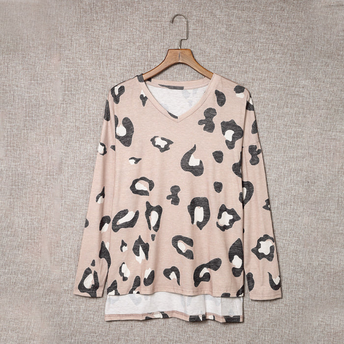 Autumn Leopard Print Top Women Loose Off Shoulder Bottoming Women Pullover