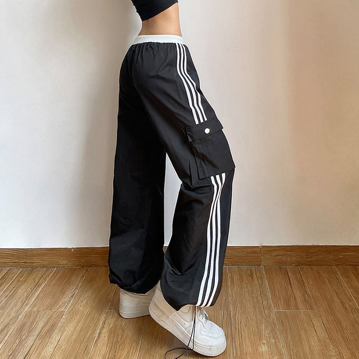 Fall Women Clothing Street High Waist Striped Ankle Tied Casual Pants Women