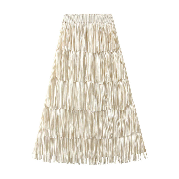 Summer High End Pleated Niche Tassle All-Matching Youthful Looking Slimming Skirt