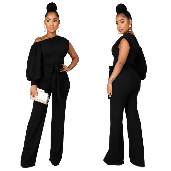 Women Wear  Solid Color One-Shoulder Women  Wide Leg  Women Jumpsuit