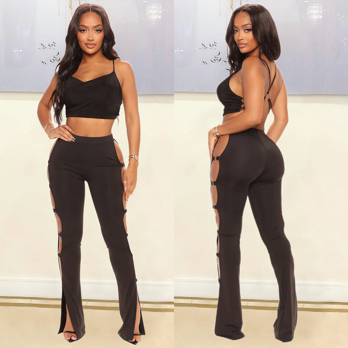 Summer Women  Clothing Sexy Tight Sports Casual Hollow Out Cutout  Bell Bottom Pants Trousers