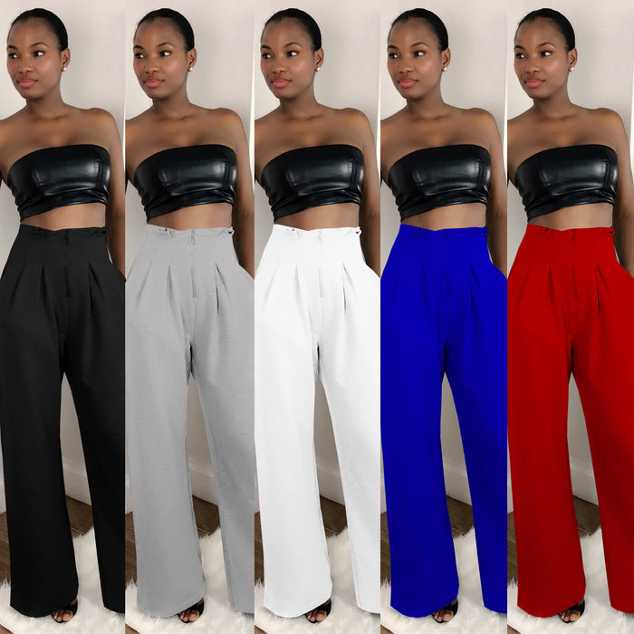 Clothing  Women Clothing Multi-Color High Waist Zipper Casual Pants Wide Leg Pants