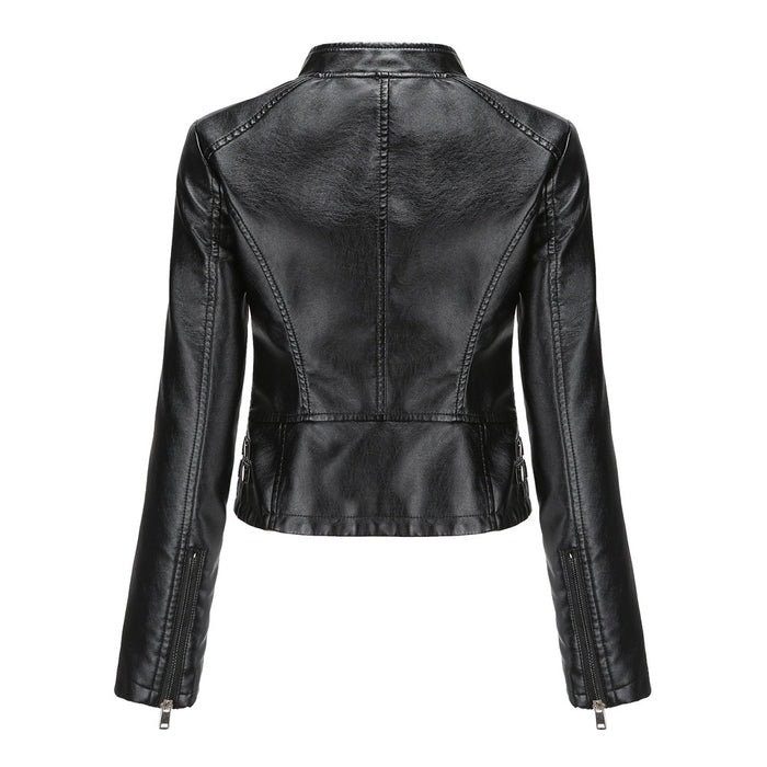 Women  Clothing New Rivets Leather Women Short Spring Autumn Jacket Long Sleeve Women Jacket Thin Stand Collar Fashion Jacket