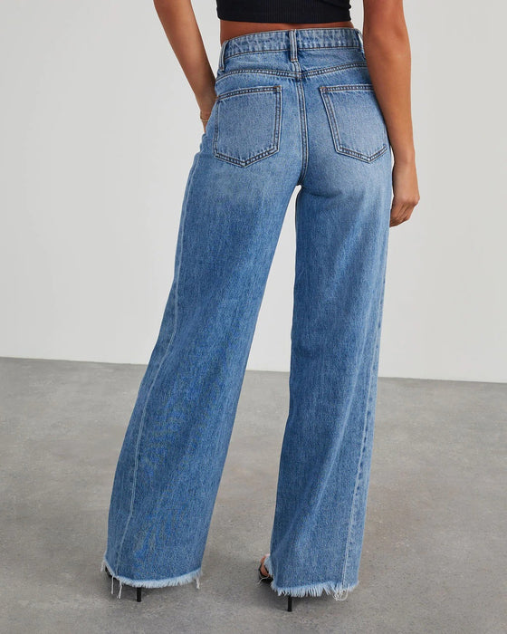 Raw Hem Jeans Women High Waist Wide Leg Pants Loose Washed out Jeans