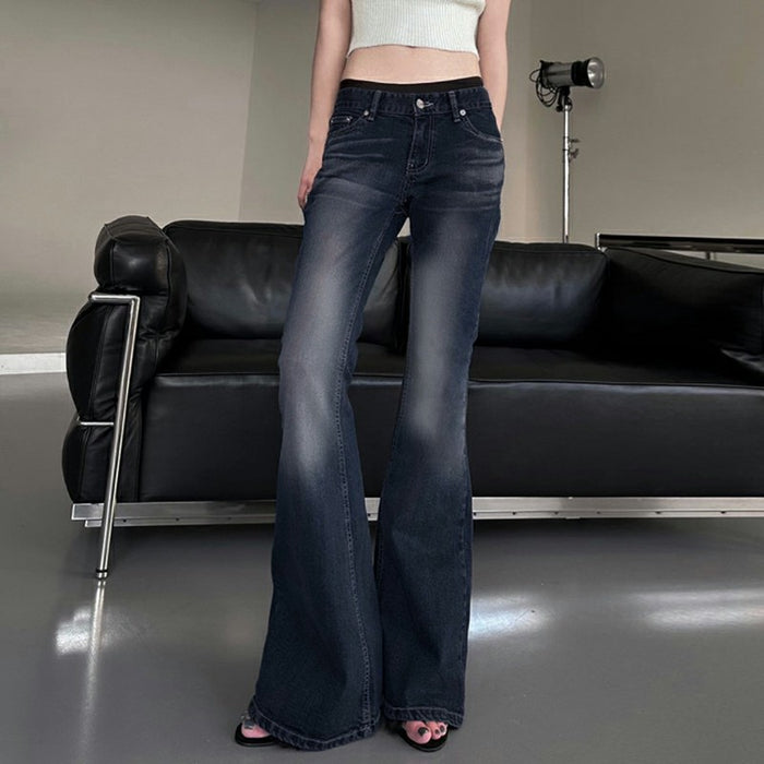 Gradient White Low Waist Bootcut Trousers Spicy Girl Simple All Matching Slim Fit Slimming Denim Trousers