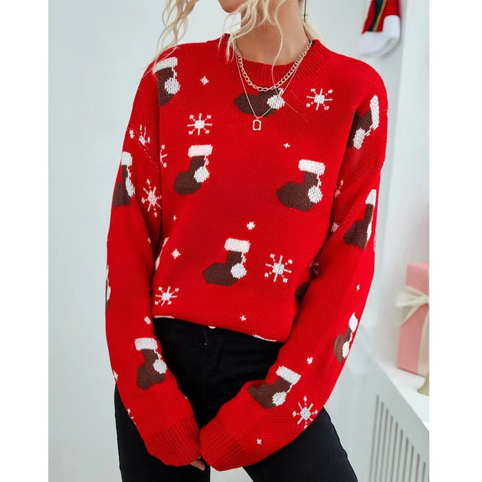 Christmas Festival Pullover Women Sweater Round Neck Loose Sweater