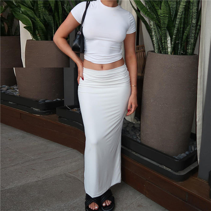 Spring Summer Women  Clothing Cropped T shirt High Waist Sheath Skirt Casual Suit