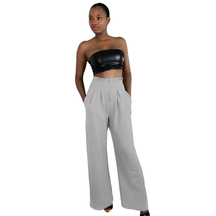 Clothing  Women Clothing Multi-Color High Waist Zipper Casual Pants Wide Leg Pants