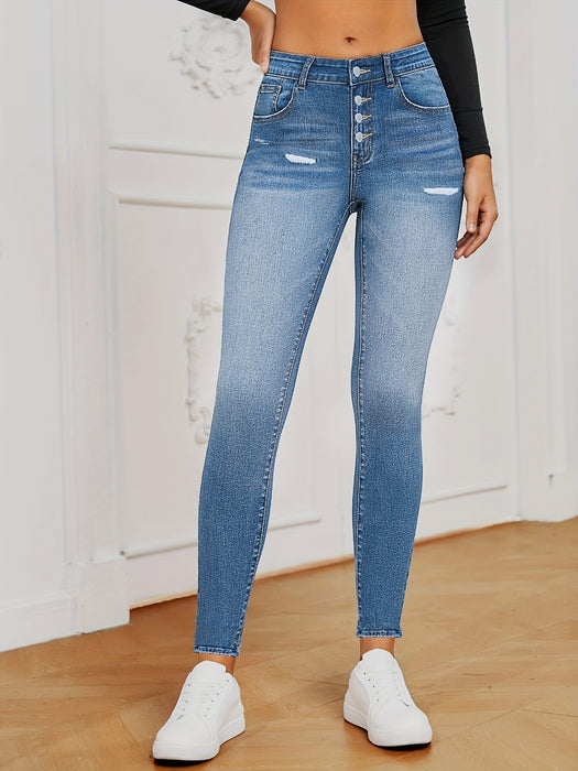 Trend Slim Fit Ripped Stretch Denim Pants Women