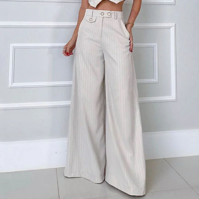 Ladies Suit Summer Solid Color Loose Trousers Two Piece Set