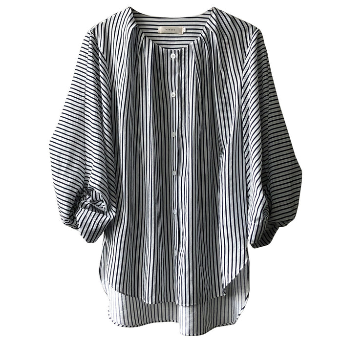 Loose round Neck Striped Shirt Spring Simple Graceful Bai Match Three Quarter Sleeve Shirt