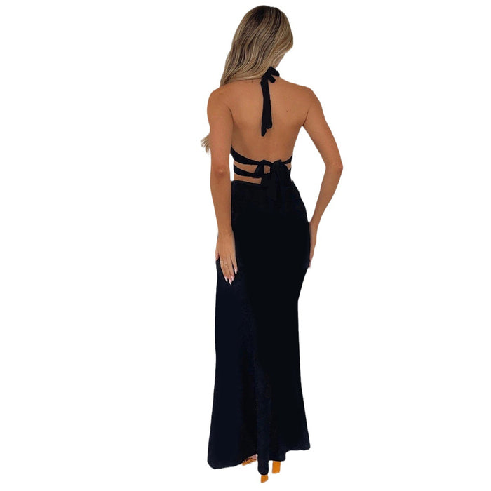 Summer Sexy Halter Dress Arrival Hollow Out Cutout out Tied Side Slit Irregular Asymmetric Maxi Dress