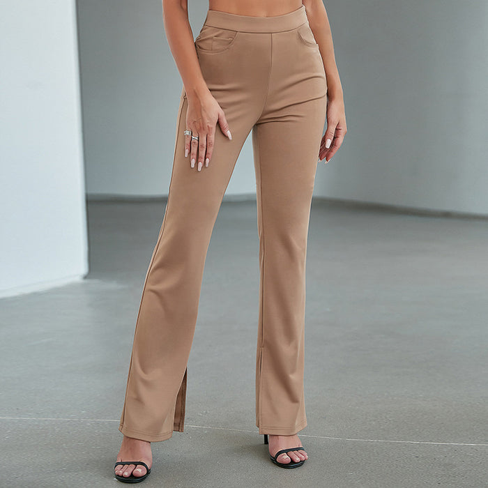 Women Slim Fit Urban High-Waisted Trousers Sexy Slit Commuting Trousers Work Pant Business Pants