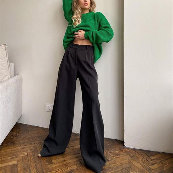 Spring Autumn   Office Work Pant Women  Casual High Waist Figure Flattering Straight Leg Pants