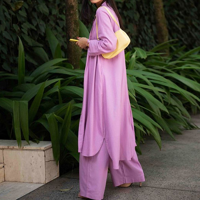 Fall Casual Trench Coat Wide Leg Pants Women Clothing Three-Piece Suit