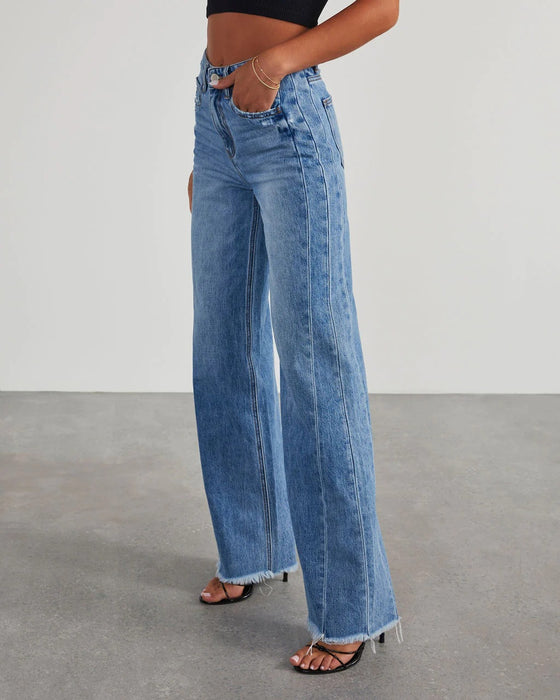 Raw Hem Jeans Women High Waist Wide Leg Pants Loose Washed out Jeans