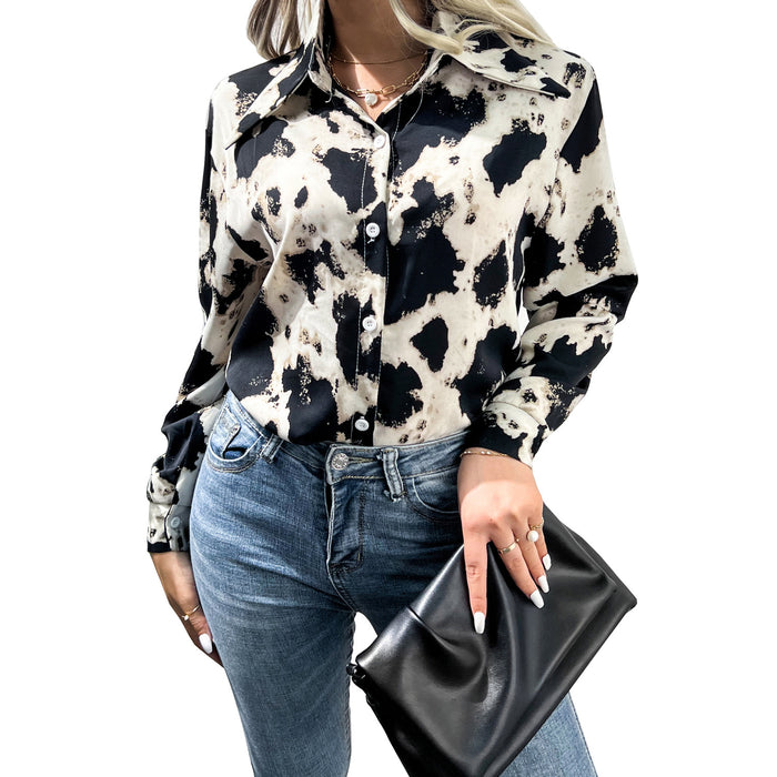 Autumn Winter Wih Collared Print Top Single Breasted Shirt