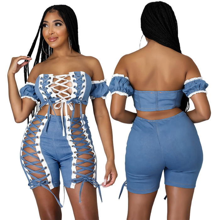 Sexy Hollow Out Cutout Bandage off-Shoulder Slimming Body-Hugging Suit Summer