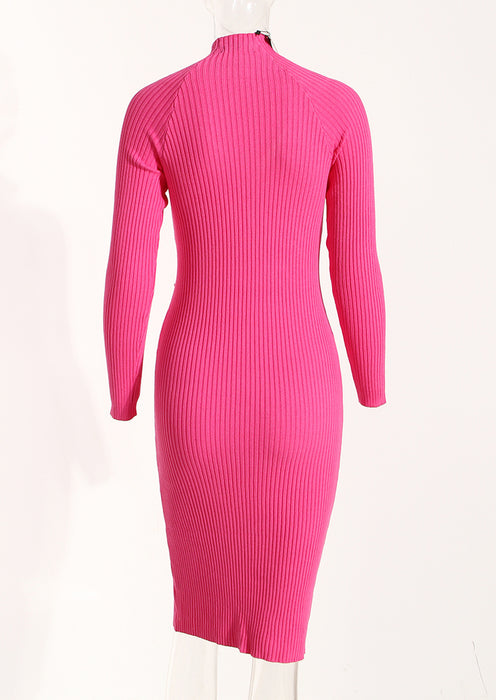 Design Sexy Cutout Twisted Knitted Dress Autumn Half Turtleneck Slim Fit Slimming Long Sleeves Dress