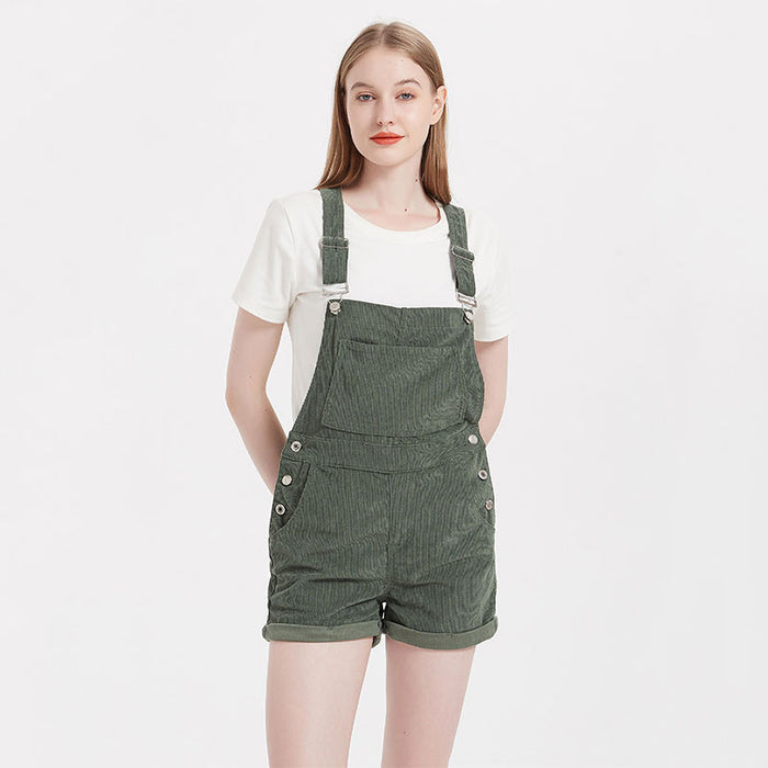 Denim Suspender Pants Women Spring Autumn Loose Shorts Suspender Casual Corduroy Shorts