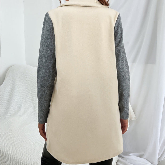 Casual Single Breasted Color Matching Trench Coat Office Contrast Color Top Women