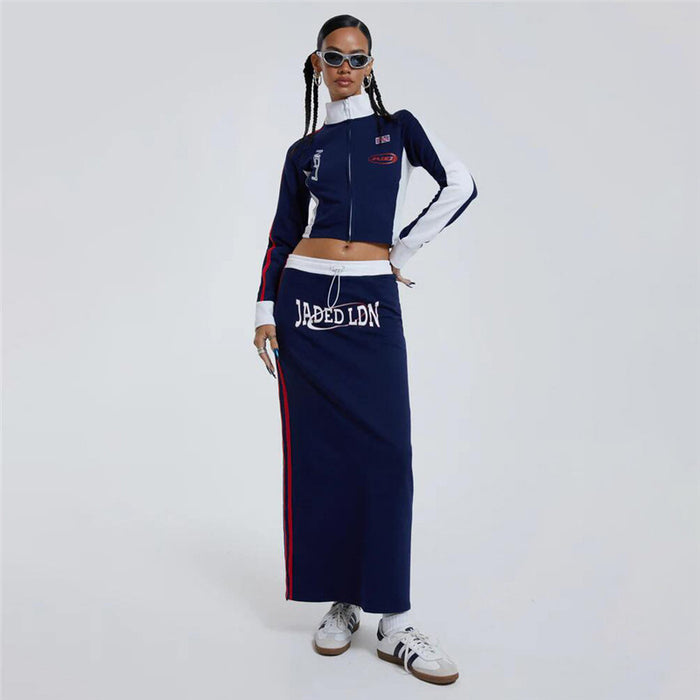 Fall Women Clothing Solid Color High Waist Street Loose Letter Graphic Printed Skirt