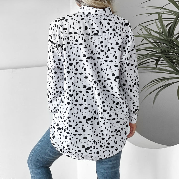 Women Clothing Collared Print Shirt Long Sleeve Leopard  Casual Print