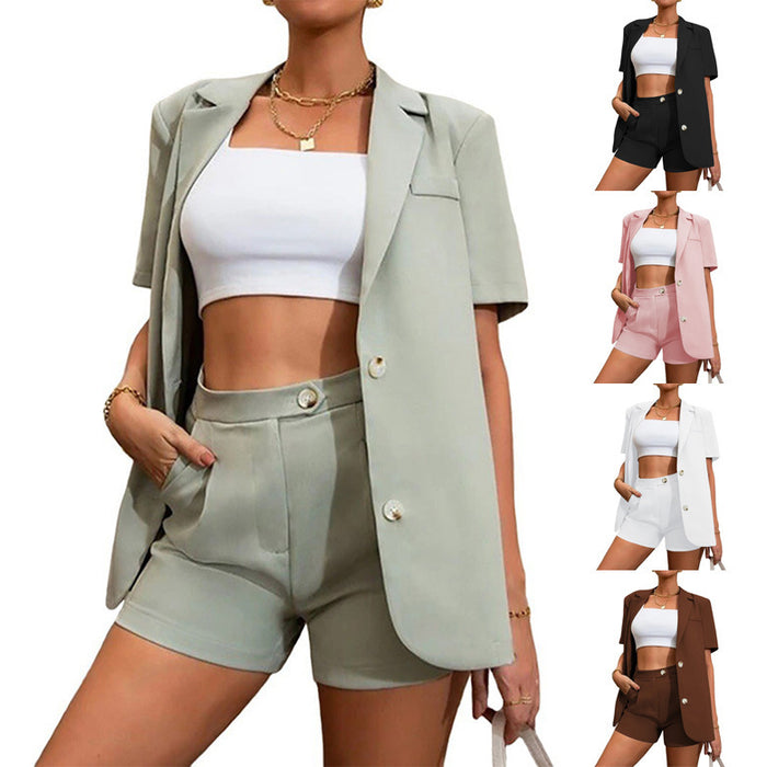 Summer New Elegant Business Suit Suit Solid Color Blazer High Waist Shorts Two-Piece Women Clothing