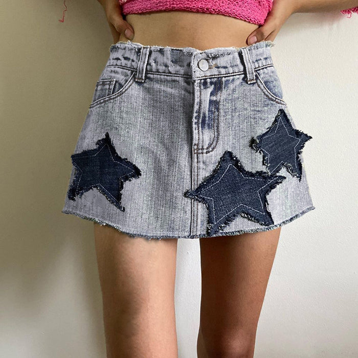 Asymmetric XINGX Patch Burrs A  Line Denim Skirt Pure Sweet Short Skirt Winter