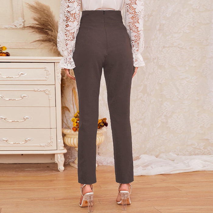 Women Slim Fit High Waist Business Skinny Women Pants Office Solid Color White Collar Long Pant