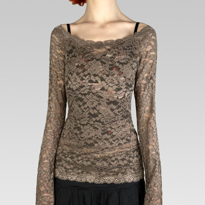 Lace Blouse T shirt Sexy See through Thin Outer Match Top