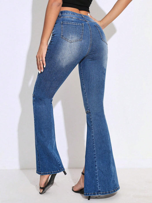 Split Jeans Women Office High Waist Flared Pants Stretch Jeans