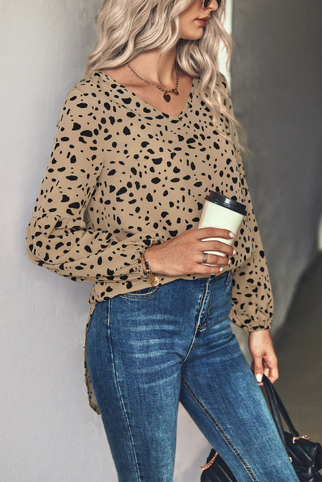 Autumn Winter V neck Pullover Print Long Sleeve Shirt